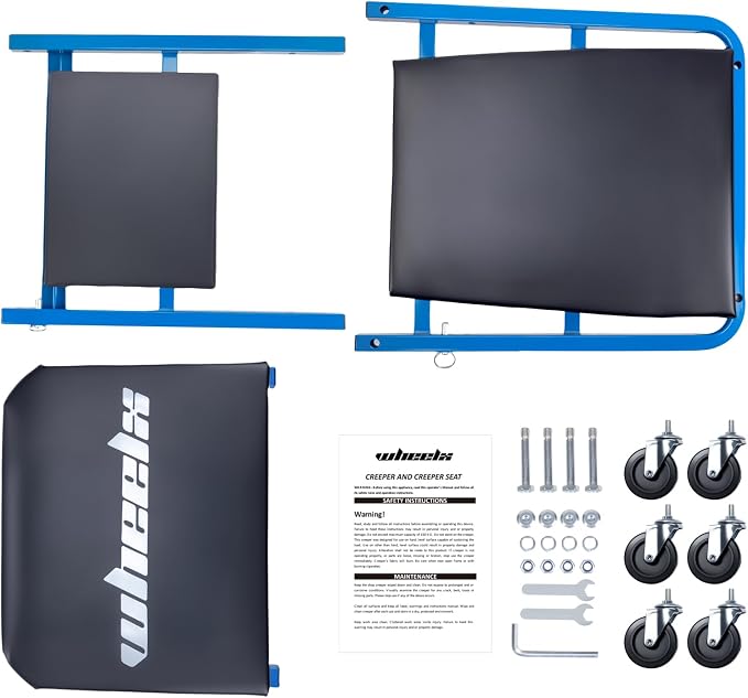 Mechanic Creeper 36 inches 3-in-1 Mode Z Seat 340lbs Capacity, Foldable Garage Adjustable Rolling Folding with 6pcs Wheels Roller, Lay Down Sit Lean Back, Under Car Auto Repair, Blue, Man Gift