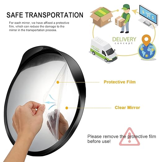 Angooni Premium 12" Acrylic Convex Traffic Mirror, Pack of 2, Adjustable Safety Mirror For Wide Angle View, Corner Security Mirrors Indoor and Outdoor, Driveway, Parking Garage, Office
