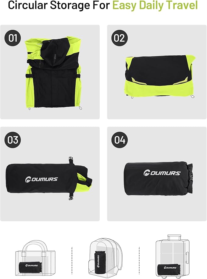 Oumurs Motorcycle Rain Suit For Men & Women Waterproof Motorcycle Rain Gear Fishing Riding Golf Working Bike Hunting Camping Rain Coat, Lightweight Nylon Reflective Rain Jacket Rain Pants
