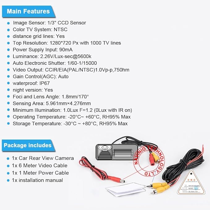 Super Pro 1280x720 Pixels HD Waterproof Car Rear View Backup Camera Vehicle-Specific License Plate Light Reverse Camera, Parking Safety Assistant System Night Vision, Replacement for Mazda 2/Mazda 3