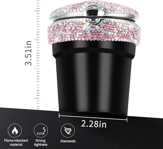 eing Car Ashtray Portable Bling Cigarette Smokeless Cylinder Cup Holder with Blue LED Light Indicator and 2 Replacement Batteries,Car Accessories for Women,Ideal for Car,Home and Office,1-Pack Pink