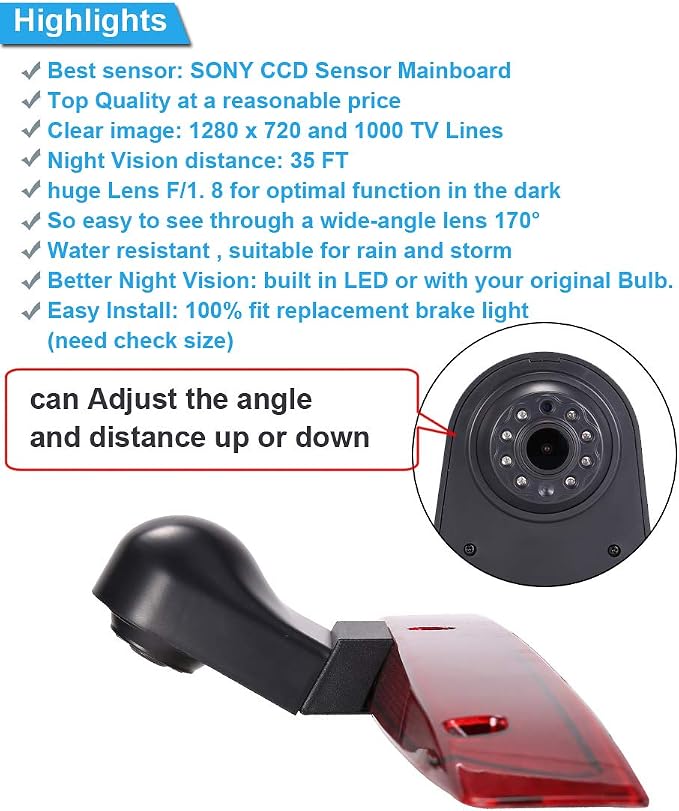 HD 1280x720 Pixels 1000TV Lines 3rd Brake Light Reverse Camera Brake lamp Parking Camera for Mercedes Benz Viano Vito W639 Van 3 VW Crafter ab 2017 Transporter Van+4.3" car Reverse Screen