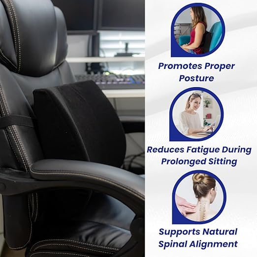 Orthopedic Back Cushion - Chiropractor-Designed Lumbar Support Pillow for Office Chair, Car, Home - High Resilience Foam, Ergonomic Design - Relieves Back Pain, Improves Posture - Beige