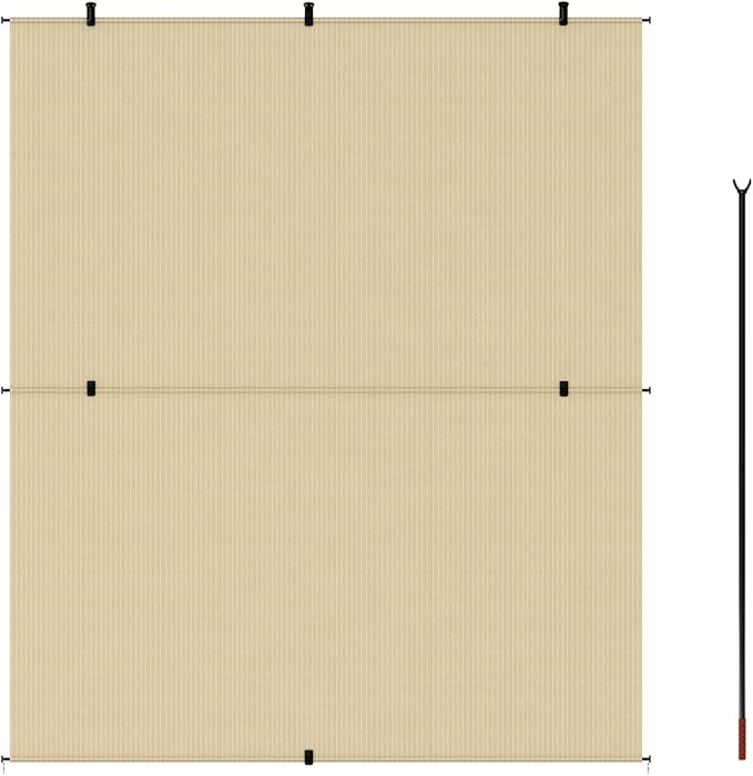 Coarbor Outdoor Roller Shades 8'W x 13'H Porch Sun Shades Outdoor Roll Up Blinds for Patio Porch Gazebo Balcony Backyard, Beige