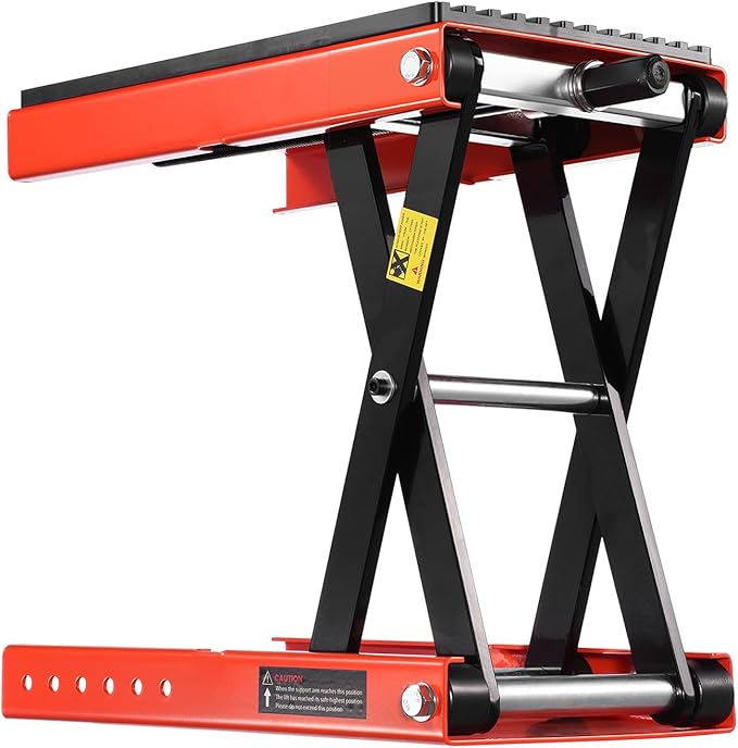 VEVOR Motorcycle Lift 1200lbs Capacity Motorcycle Stand, Deepened Anti-Slip Rubber Motorcycle Scissor Jack, Heavy Duty Steel Bike Repair Center Stand with Ratchet and Crank for ATVs, Dirt Bikes