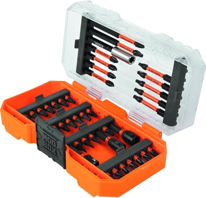 Klein Tools 65400 15-Piece Impact Socket Set with 33801 40-Piece Impact Driver Bit Set, Sockets, Bits, Accessories and Case