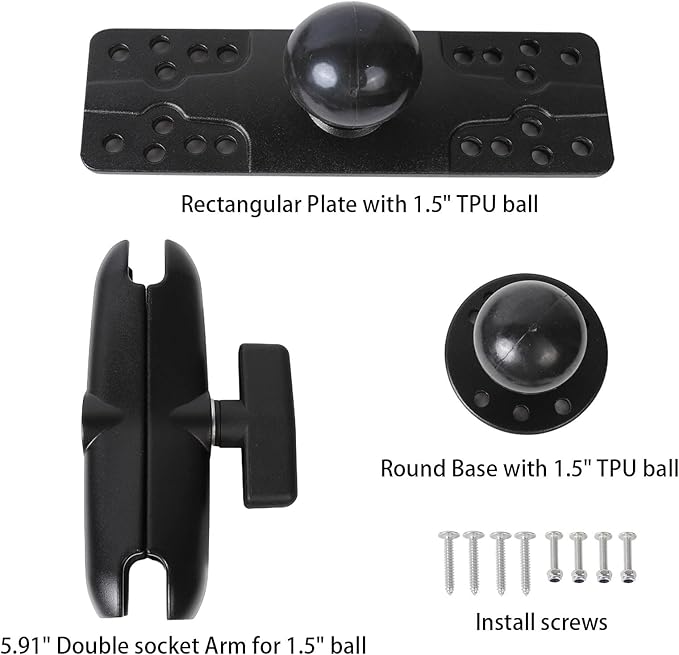 xik 1.5" Ball Medium Arm Fish Finder Mount, Aluminum Alloy Marine Electronic Mount, Round Base with 1.5 inches / 38mm / C Size Ball Adapters, Compatible with Garmin, Lowrance, Humminbird and More