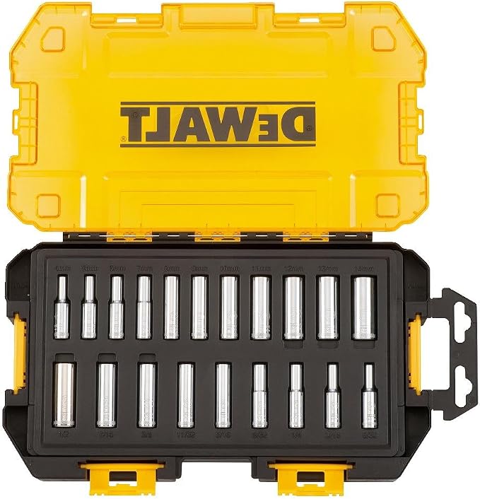 DEWALT Deep Socket Set, 20-Piece, 3/8" Drive Metric/SAE (DWMT73812) & Deep Socket Set, 20-Piece, 1/4" Drive Metric/SAE (DWMT73811)