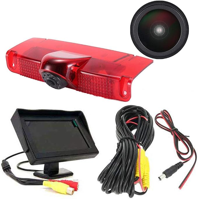New Version Car Third Roof Top Mount Brake Lamp Camera Brake Light Rear View Backup Camera+4.3" LCD Car Dashboard Color Monitor for Chevrolet Express GMC Savana Vans Exporer Vans Cargo
