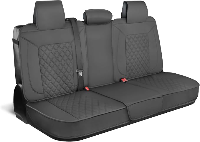 MotorBox Prestige Edition Rear Seat Cover for Cars, Open Sides Leather Seat Cover, Premium PU Leatherette Black & Gray Back Seat Covers for Cars Trucks SUVs, Rear Bench Only