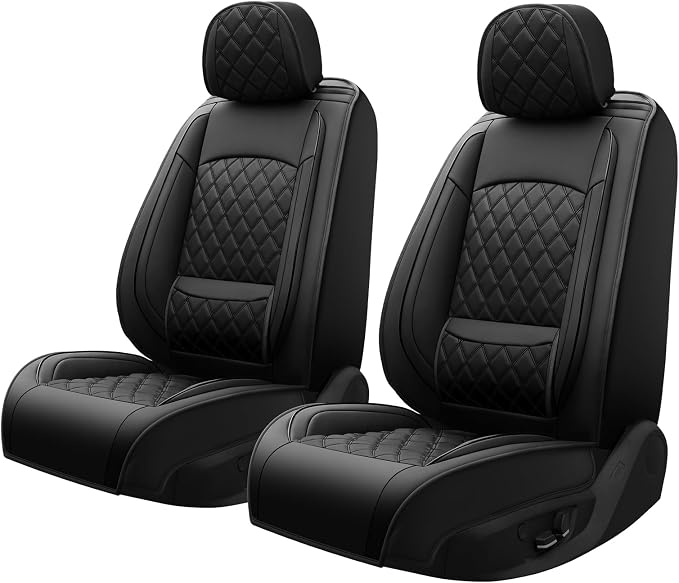 Fit Fusion Car Seat Covers for Ford Fusion 2007-2020 - Luxury Leather, Anti-Slip, All-Weather, Waterproof & Breathable, Airbag Compatible, 2 Front Seats Only (Black)