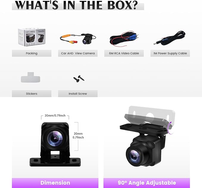 Dasaita AHD 1080P Backup Camera, Universal Front or Rear View, Only Fit 1080P Navigation,170° Wide Angle, Night Vision, Fisheye Correction, IP68 Waterproof, 6M RCA Cable Reversing Parking Kit