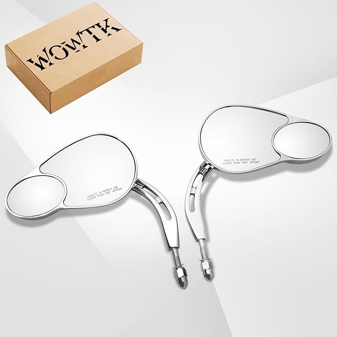 WOWTK Rearview Mirrors,Split Vision Mirrors for Harley 1982-2025 Most Models Road King Street Glide Road Glide Softail Iron 1200 Iron 883 Deluxe Fat Boy Sport Glide XG750 XG500,Chrome