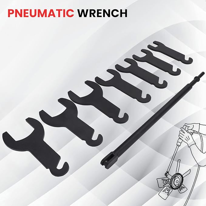 8PCS Pneumatic Fan Clutch Wrench, 43300 Fan Clutch Removal Tool Kit, Auto Repair Gear Assisted Positioning Tool Compatible with Ford GM Jeep Chrysler