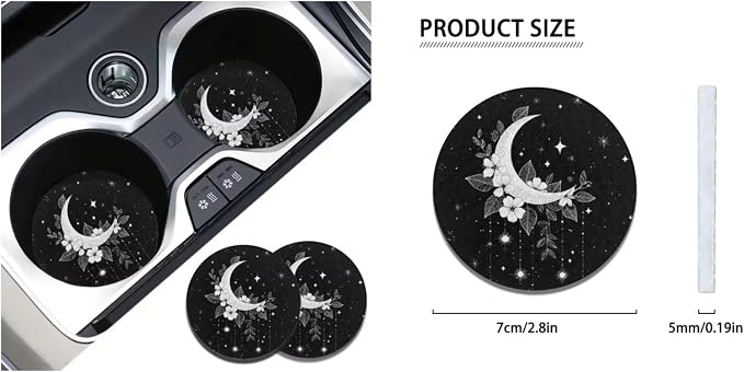 Ystardream Starry Moon Car Seat Covers Full Set for Women Rubber Steering Wheel Cover Armrest Cover Seatbelt Covers Polyester Fabric Front Seat Rear Backrest Cover Bottom Cover Universal