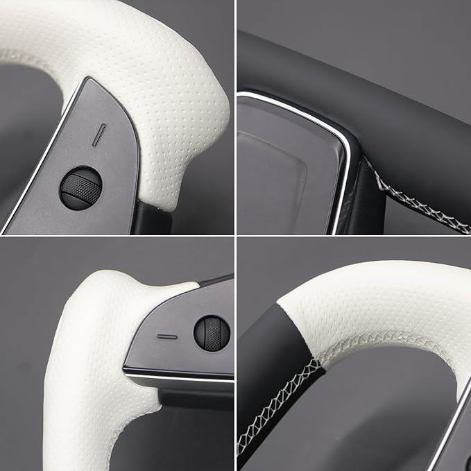 MEWANT Hand Stitched Tesla Model S Yoke Real Leather Steering Wheel Cover Wrap for Tesla Model S 2021-2023 / Model X 2021-2023 Tesla Yoke Steering Wheel Accessories(3D Style)