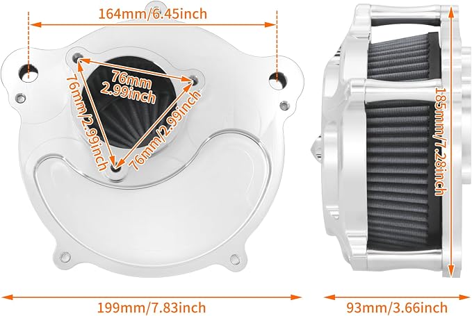 Air Cleaner Filter Aluminum Fit for Harley Touring Road King Street Glide Softail (Chrome Housing Grey Element, D For M8 Touring 17-23 Trike 17-25 Softail 18-24)