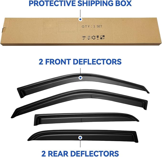 Window Visors Rain Guards for 2009-2018 Ram 1500 Crew/Mega Cab, 2010-2025 Ram 2500 & 3500 CrewCab Window Vent Wind Deflectors Visors Shades