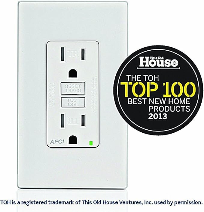 Leviton AFCI Outlet, 15 Amp, Self Test, Tamper-Resistant with LED Indicator Light, Protection from Electrical Fires, AFTR1-W, White