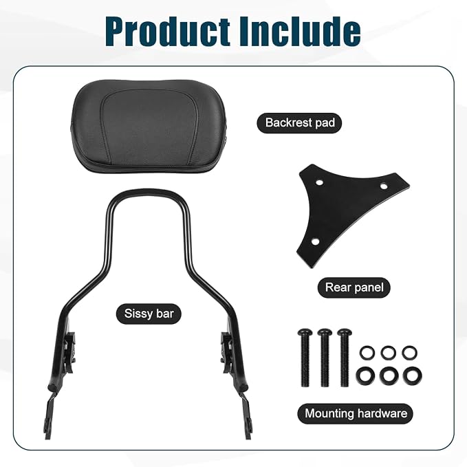 Detachable Upright Passenger Backrest Sissy Bar With Backrest Pad Compatible With for 2009-2025 Harley Touring Street Glide Road King Electra Glide Road Glide FLHR FLHX FLHT FLTR,Black