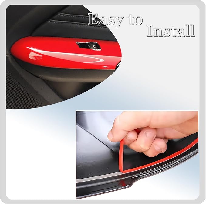 MUXEE Armrest Window Switch Panel Cover,for Ford Mustang 2015-2026,Door Window Control Panel Cover Car Sport Interior Accessories - Wine Red