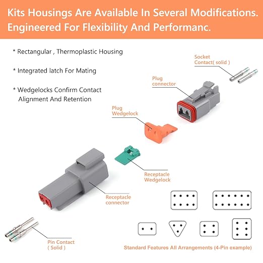 504PCS Deutsch Connectors Kit with Crimping Tool, 2/3/4/6/8/12 Pin DT Connectors with Removal Tool, Size 16 Solid Terminal Contacts, 14-18 AWG