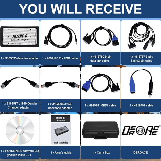 3165033 Inline 6 Data Link Adapter Diagnostic Tool with Instie 8.7 for Cummins Diesel Engine Komatsu Excavator Engine OBDII Scanner Tool 3165033