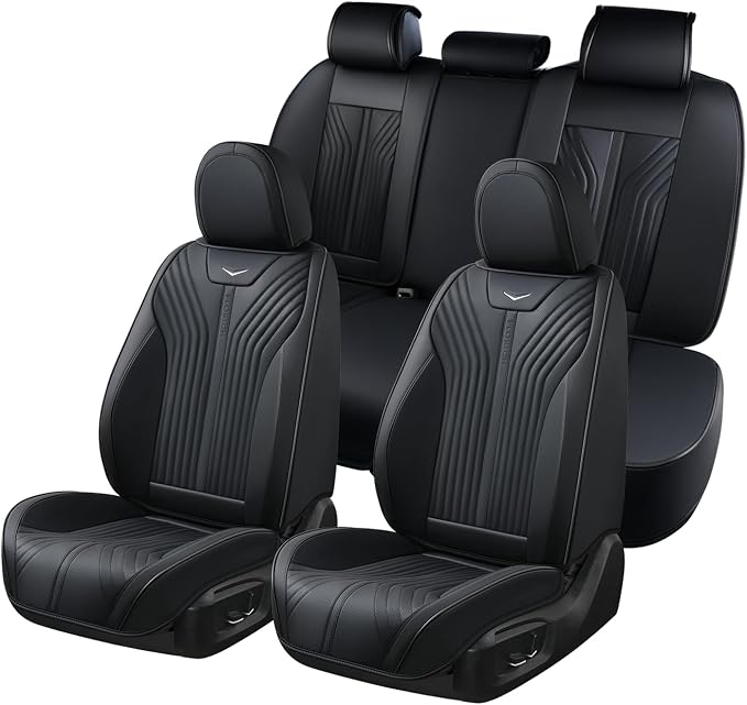 FLORICH Leather Car Seat Cover Automotive Seat Covers Front Seat Waterproof Full Coverage Car Seat Cushion Protector Universal Fit for Most Cars Trucks SUV, Black