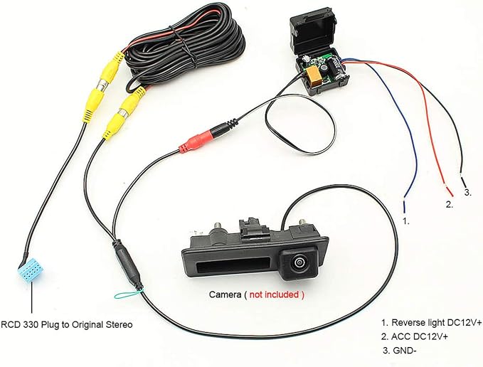 GreenYi Vehicle Backup Camera with Dynamic Intelligent Trajectory Moving Guide Line for Audi VW + Power Delay Timer Relay Filter Rectifier RCD330