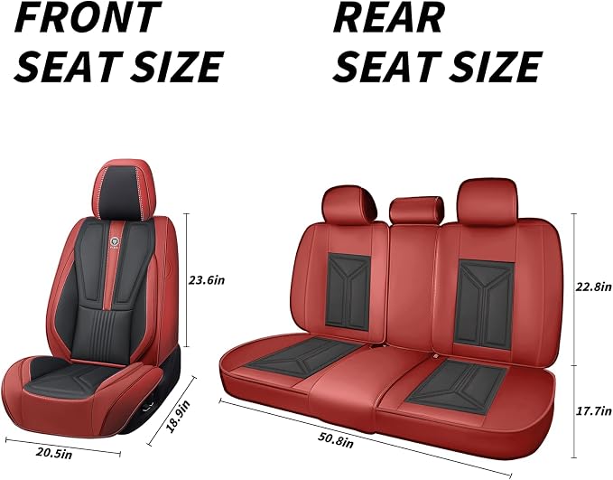 Arazi Fit for 98% of Mazda Seat Covers, 360° Full Wrap Original Seat Cover, Waterproof Nappa Leather Seat Covers with Big Space Storage Pocket Seat Protector(2 Seats Standard, Black&Red)