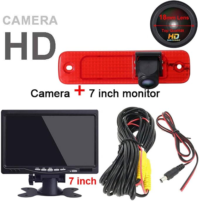 Third Roof Brake Lamp Car Backup Camera Replacement for Ford Transit Transporter Van 3 BJ 04.2006-01.2009 Ford Transit MK7 Tourneo Furgon MK4 Van 3. 2006-2014 Waterproof Parking Camera+7" Monitor