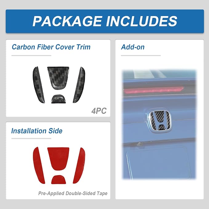 Real Carbon Fiber Tailgate Emblem Trim Compatible with 2016-2021 10th Gen Honda Civic, Exterior Decor Sticker Accessories