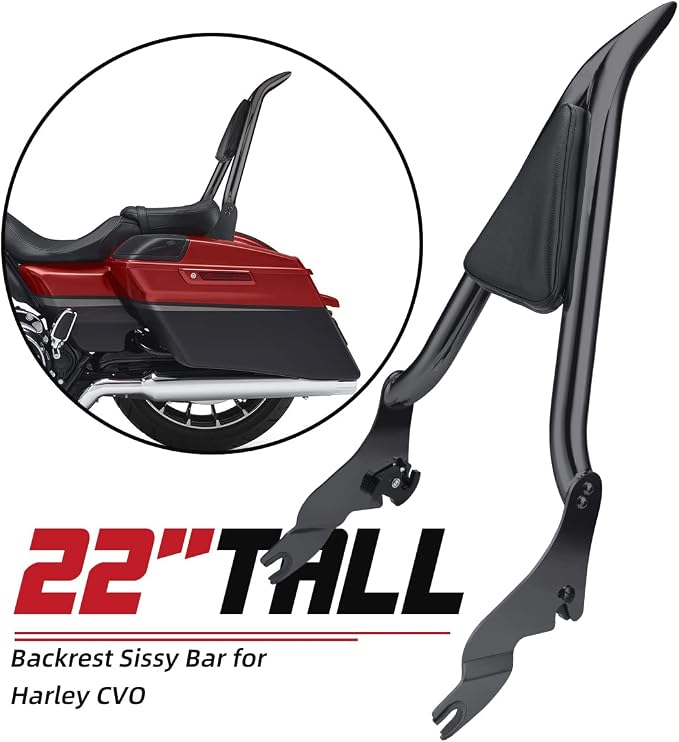Motorcycle Sissy Bar Backrest for Harley Touring 2009-2025 Black | Split sissy bar backrest for Touring Street Glide Road King Road Glide 2009-2025, split detachable design, 28-inch height