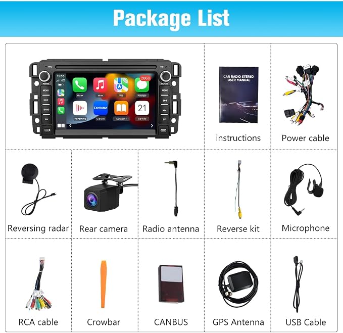 AWESAFE Car Stereo for Chevy Silverado GMC Sierra Yukon 2007-2013, Android GPS Navigation Head Unit Radio Replacement with CarPlay Android Auto Multimedia Video Player - with Backup Camera