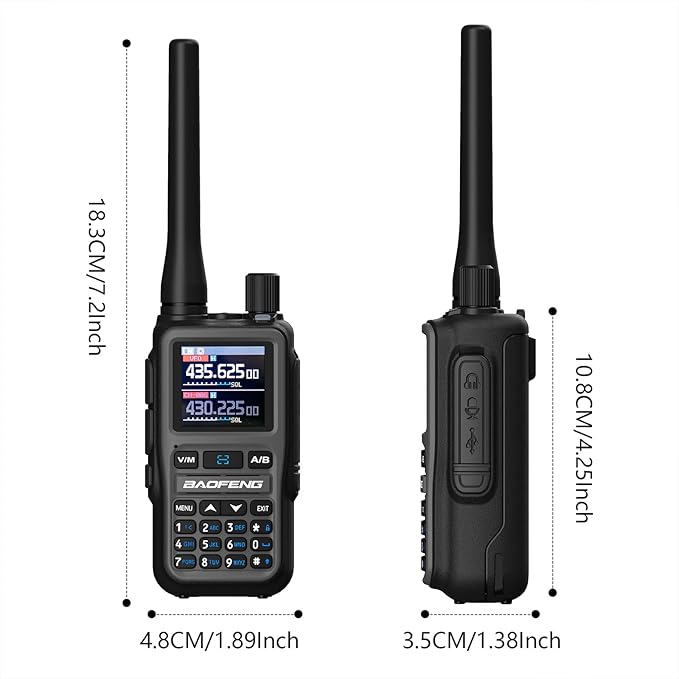 BAOFENG UV-5R Mini Two Way Radio BF-5R Mini Walkie Talkie Wireless Power Adjustable Tiny Size Frequency Copy 999 Channels Type-C Four Colors Portable Ham with 771 Antenna and Headset(2 Pack) (Grey)