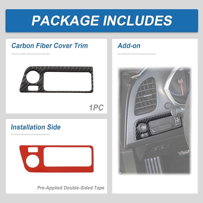 Real Carbon Fiber Headlight Switch Panel Trim Compatible with Corvette C7 2014–2019, Interior Decal Sticker Accessories