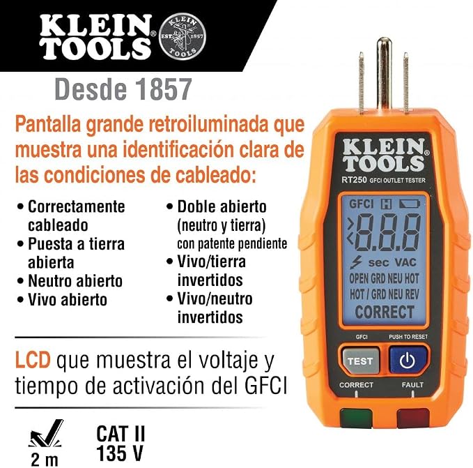 Klein Tools NCVT3PKIT Electrical Test Kit, Dual-Range Non-Contact Voltage Tester & RT250 GFCI Receptacle Tester with LCD Display, for Standard 3-Wire 120V Electrical Outlets