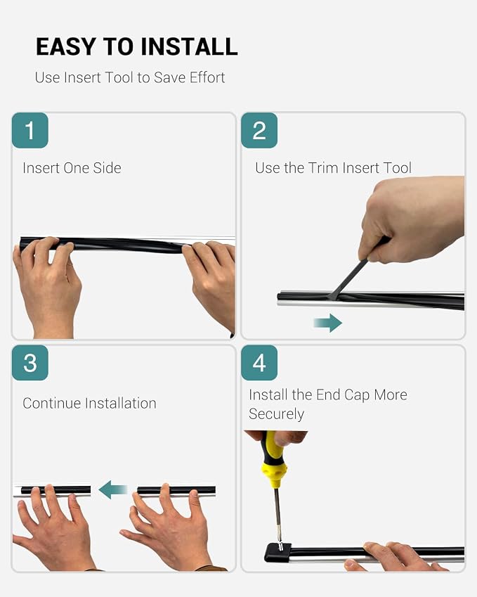 1” RV Trim Molding Insert, 100 Ft Heavy Duty RV Weather Stripping Exterior, Vinyl Rubber Seal Strip Includes End Caps, Screw Cover Trim for Camper Travel Trailer, Black
