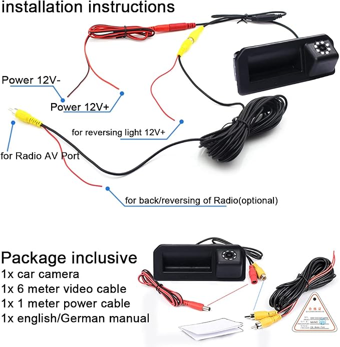 8LED 1280x720 Pixel car Rear View Backup Camera Reverse Parking Camera Replacement for Audi A1 Q2L A5 Q5L Q3 A6L VW Tayron Passat Sagitar SUV T-Cross Bora Skoda Karoq Kodiaq Cayenne