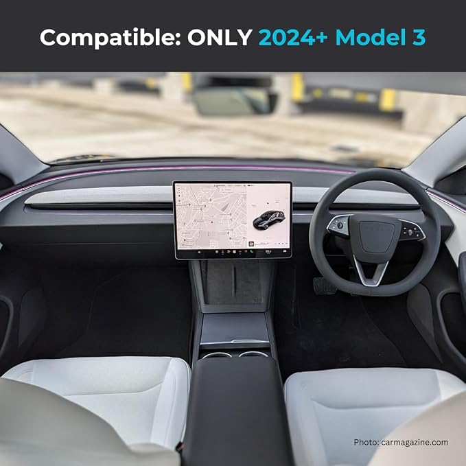 Sunglass Holder with Extra Under Screen Storage - Hidden Model 3 & Y Center Console Organizer. for Tesla 2024+ Model 3 & 2025+ Refreshed Model Y