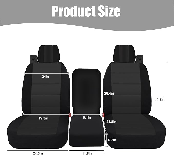 Front Durable Fabric Seat Covers for Ford F150 XL XLT Standard Cab 2004 2005 2006 2007 2008, Front 40/20/40 Split Bench with Integrated Seatbelts & Solid Armrest-Black