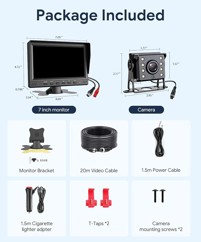 RV Backup Camera System with Front & Rear View Camera, 7'' Split Screen for RV Truck Trailer Camper, 1080P HD DVR Loop Recording, Plug & Play, Night Vision, IP69 Waterproof, Wide Angle, 32GB SD Card