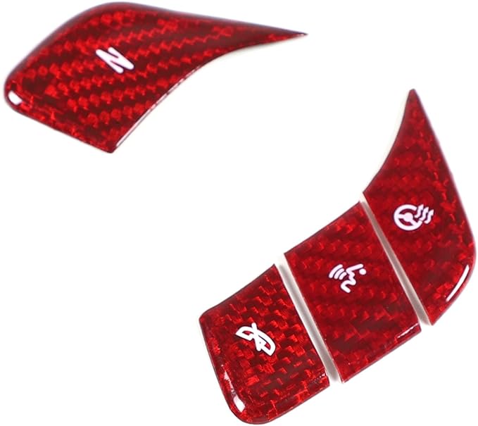 Dry Carbon Fiber Central Control Steering Voice Button Molding Cover for Corvette C8 2020-2024 2025 Accessories 4PCS Center Steering Control Button Trim Cover with Heated Button Interior Sticker (Red)