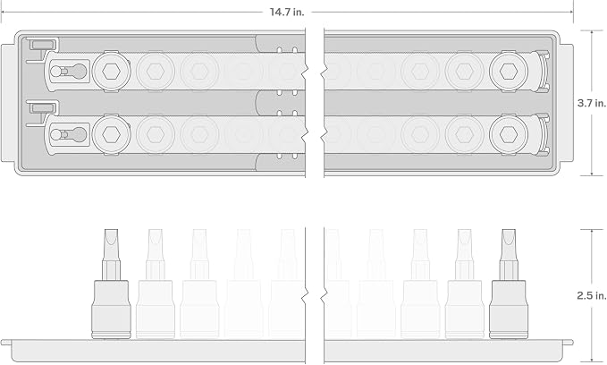 TEKTON 3/8 in Drive Hex Bit Socket Set with Rails and Tray, 19-Piece (1/8-3/8 in., 3-10 mm) | SHB91202