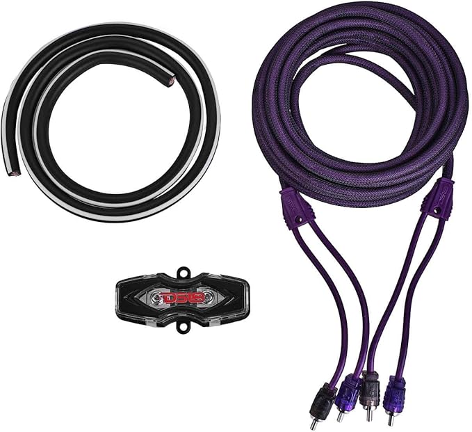 DS18 AKIT4.PU 4-GA Amplifier Installation Kit Up to 1680 Watts RMS, Mini-ANL Fuse Holder, Speaker & RCA Cables, CCA Amplifier Wiring Kit, Ultra Flex Wire, Amp Wire Kit, Amp Wiring Kit 4 Gauge - Purple