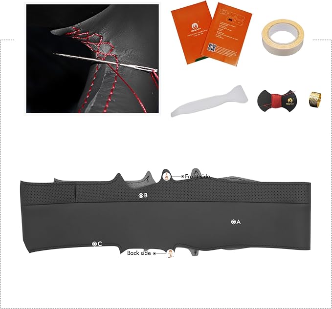 MEWANT Hand Stitch Black Smooth Perforated Artificial Leather Steering Wheel Cover Wrap for Ford Mustang 2024