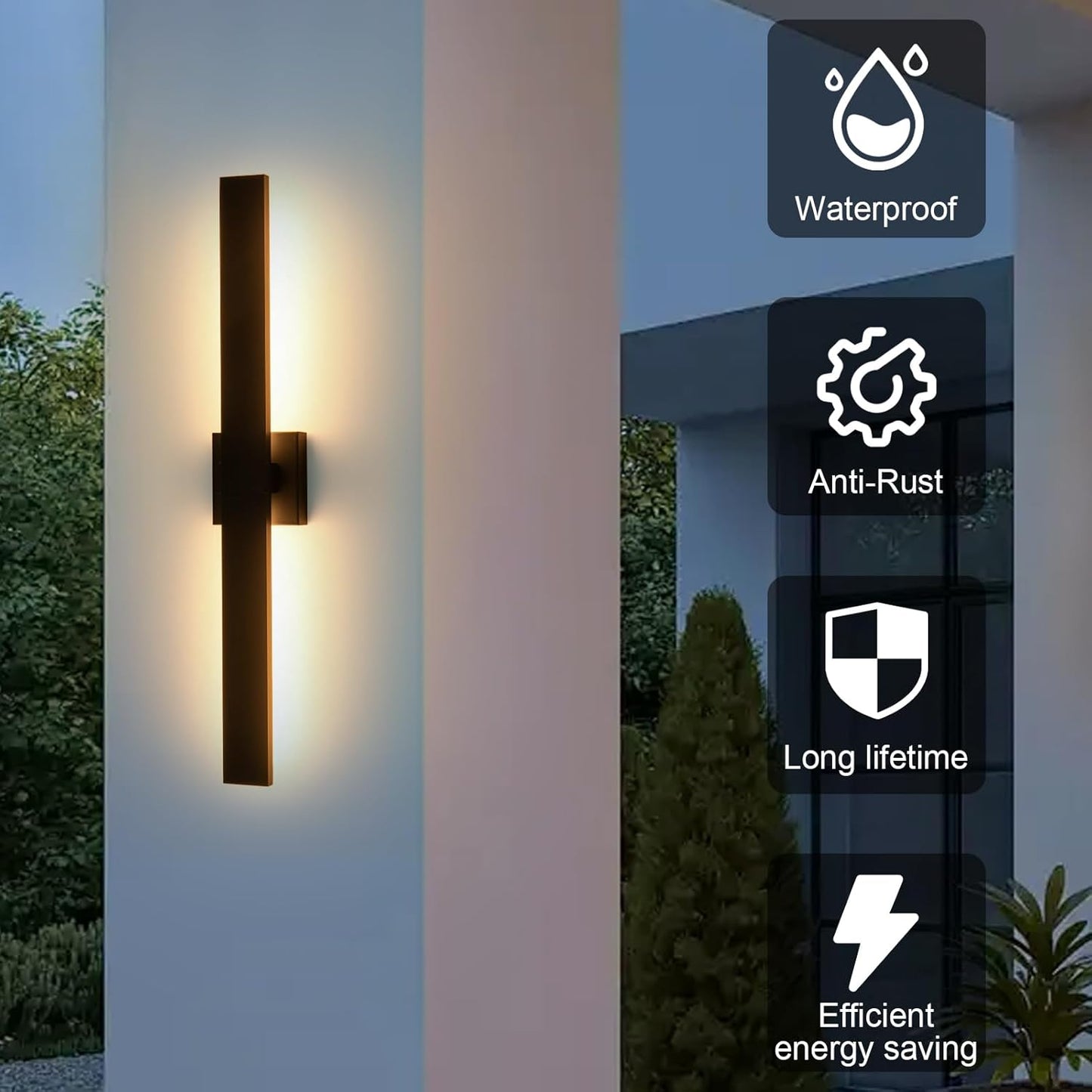 Black Modern LED Outdoor Wall Sconce 31.5" Long Outdoor Wall Lights Exterior Lighting Fixtures for House Porch Patio Garage Front Door, Easily Install Anywhere