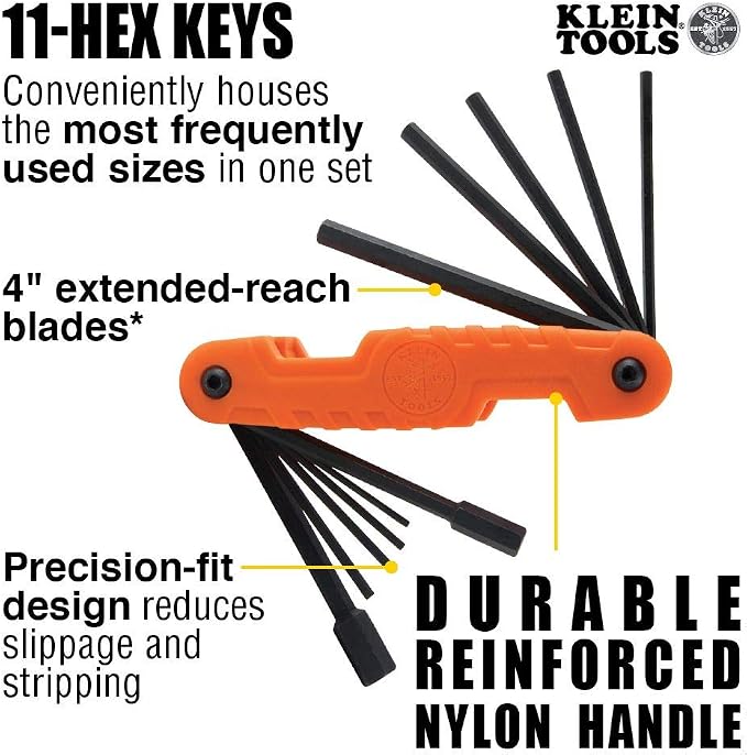 Klein Tools J213-9NE Side Cutter Linemans Pliers, 9-Inch & 70550 Hex Wrench Key Set, 11 SAE Sizes, Folding