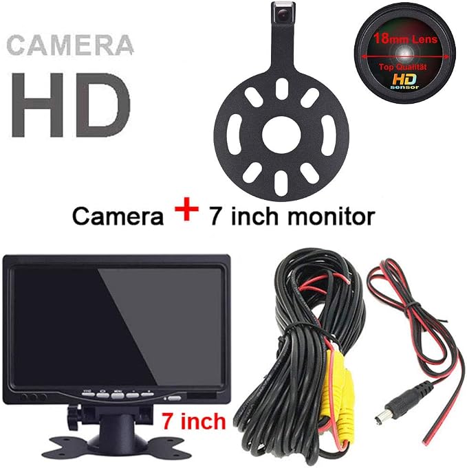 1280 * 720 Pixels Car Third Roof Brake Lamp Rear View Backup Camera Replacement for Jeep Wrangler Willys Unlimited Sahara Spare tire Rubicon 2007-2015+7" Reverse Monitor