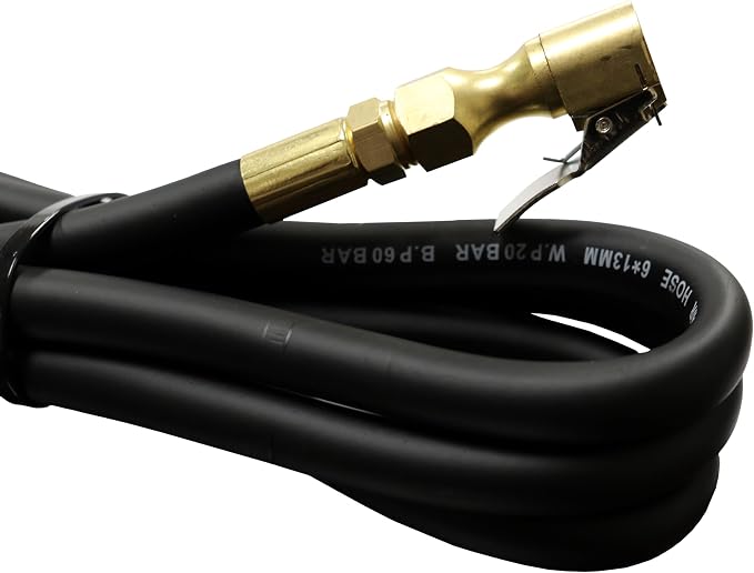 AME INTL Analog Tire Inflator and Gauge - 6ft Hose with Brass Clip on Chuck - Tire Inflator 0-175 PSI